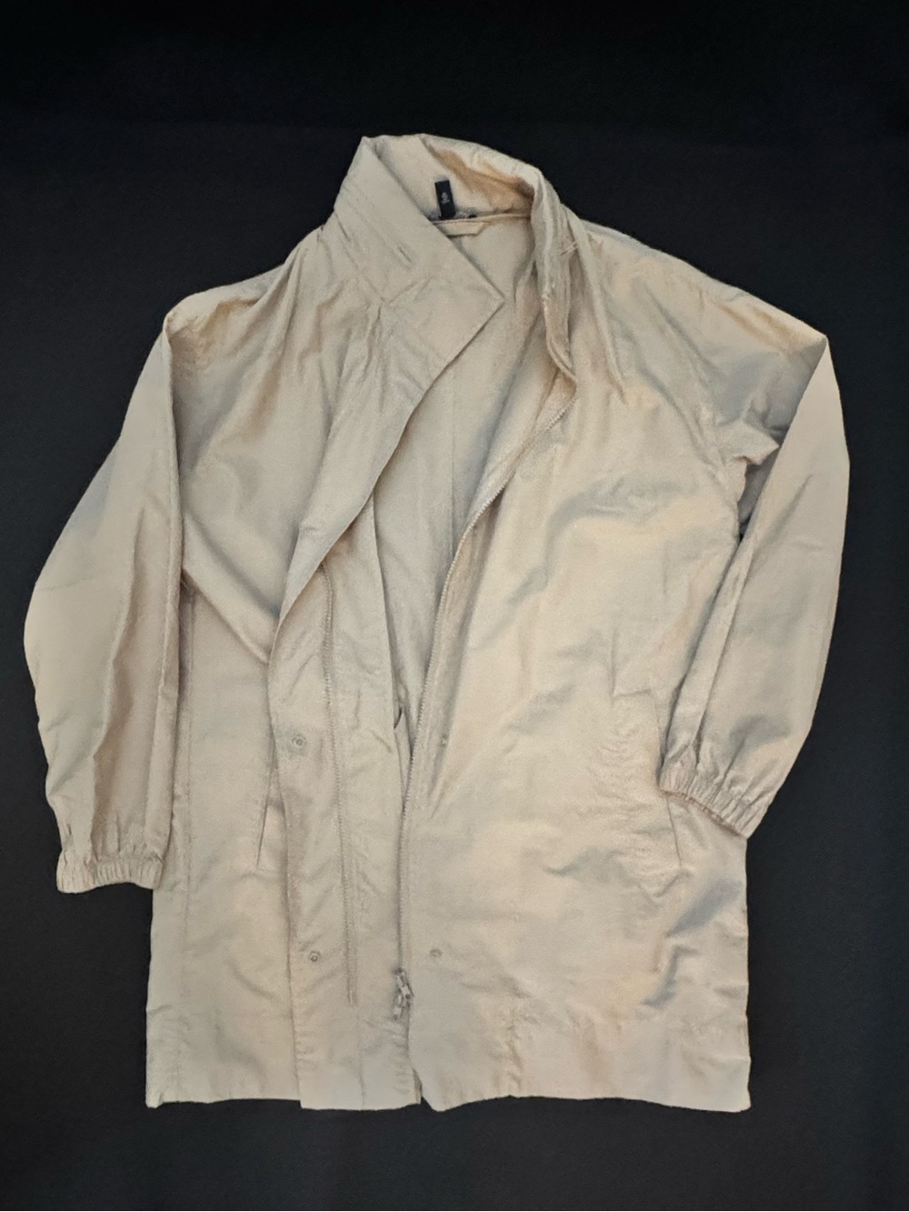 Eileen Fisher Neutral Beige Lightweight Cotton Nylon Collar Coat